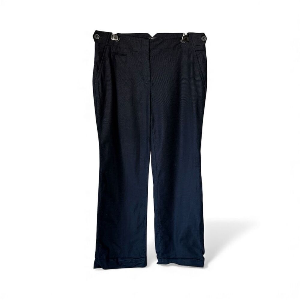 LOFT Marisa Cotton Wide Leg Trousers Navy Blue, Size 8